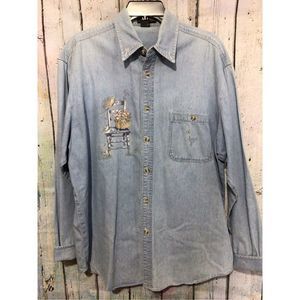 Vintage Denim Shirt Men’s Unisex Blue Size Large